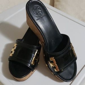 Tory Burch Blk Patient Cork Wedge Slide - 8.5